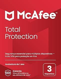 McAfee Total Protection | 3 dispositivos | Software de segurança cibernética inclui antivírus, VPN segura, gerenciador de senhas, monitoramento da Dark Web | Cartão-chave