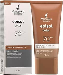 Protetor Solar Episol Color Fps 70 - Tom 3 Médio - Base Líquida 40ml - Cobertura Alta e Efeito Matte - Mantecorp