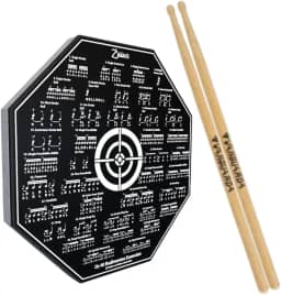 Zaidan’s Pad de Estudo Bateria 8" (20 cm) + Par de Baquetas 6A | Rebote Médio, EVA 5 mm, Madeira 1,2 cm | 40 Rudimentos Impressos | Praticável Silencioso p/Treino em Casa/Estúdio