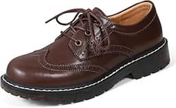 Sapato Oxford feminino Oxford com cadarço bico redondo de couro liso clássico antiderrapante para trabalho e negócios