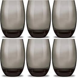 Jogo Copos Aruba Vidro Fumê Multiuso Luxo 465ml Cinza 6 Copos Refrigerante Suco