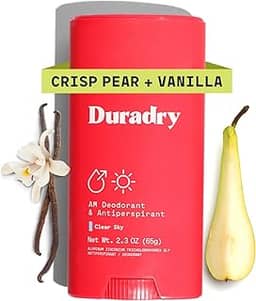 Duradry Desodorante antitranspirante Clinical-Strength para mulheres e homens – Fórmula limpa com ingredientes naturais para proteção contra odor e suor excessivo – céu claro (pera crocante + baunilha