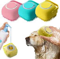 Esponja de Silicone para Banho Pet Cães e Gatos Escova com Recipiente de 80ml para Shampoo Sabonete Líquido Confortável Compacta Fácil de Usar