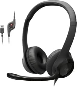 Headset com fio USB Logitech H390 com Almofadas Confortáveis, Controles de Áudio Integrado e Microfone com Redução de Ruído - Preto