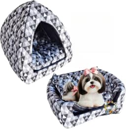 Toca Iglu Cama Caminha 2 em 1 Almofada Pet Para Yorkshire Shitzu Semelhantes Cachorro Gato 50x45x50