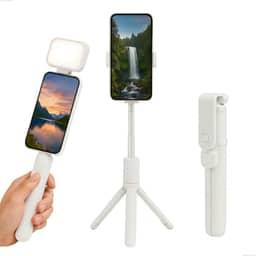 Tripé de Mesa com LED Embutido, Controle Remoto Bluetooth e Altura Ajustável até 72cm – Suporte Portátil para Celular (ds13467branco)