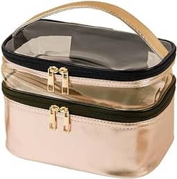 Necessaire Estojo Organizadora Grande Bolsa De Cosméticos Porta Maquiagem Viagem Com Alça (DOURADO)