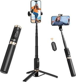 Basike Tripé para Celular 3 em 1 73cm – Bastão de Selfie Dobrável Portátil com Controle Remoto, Rotação 360°, Base Triangular Reforçada, Pau de Selfie Compatível com iPhone e Android – Preto