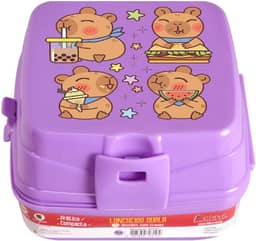 Lancheira Marmita Escolar Divertida Infantil Com 4 Divisórias Com 2 Compartimentos Cores E Desenhos (Lilás Capivara)