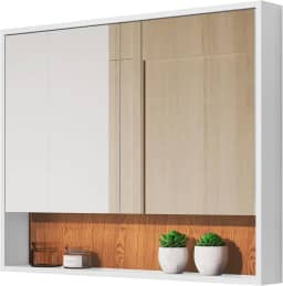 Armário De Banheiro Aéreo Espelheira Eros 2 Portas Branco Nature Tamanho único