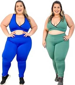 Kit 2 Conjuntos Fitness Feminino Plus Size Calça Legging e Top Roupa Academia