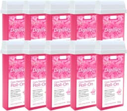 Kit 10 Refil Cera Depilatoria Corporal Profissional Depilação Roll On Depilflax Rosa 100g