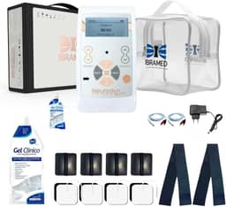 Neurodyn Portátil Ibramed – Aparelho de Eletroestimulação TENS e FES – 2 Canais Bivolt + Kit com Gel, Eletrodos, Faixa Elástica e Maleta de Transporte