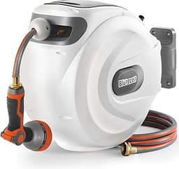 Blütezeit Carretel de Mangueira Retrátil para Jardim 1/2'' x 30m, Montagem na Parede com Bico de Pulverização de 10 Funções, Trava de Qualquer Comprimento | Giro de 180° | Recuo Automático Lento