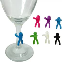 Jogo 6 Marcadores de Taça Silicone Bonequinho Identificador de Bebidas para Jantar e Festas Lavável