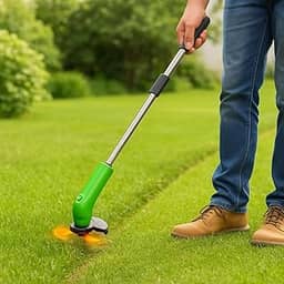 Aparador de Grama Portátil Sem Fio, Retrátil, Elétrico para Jardim e Gramado, Verde