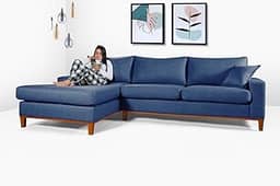 Sofá California 4 Lugares Living Chaise Linho Lado Direito (Azul)