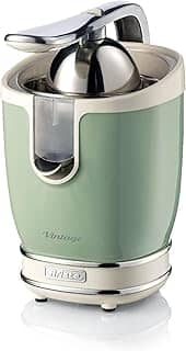 Ariete Espremedor de frutas cítricas elétrico com design vintage e alavanca de pressão, corpo de metal, 2 cones para frutas grandes e pequenas e bico de gotejamento 413/04 verde