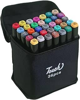 Kit 36 Canetinhas Touch Coloridas Marcador Permanente Para Colorir Bobbie Goods Com Ponta Dupla, Desenho Profissional e Escolar Lettering Com Caixa de Bônus
