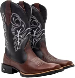 Bota Texana Masculina Couro Country Bico Quadrado Café Delegada