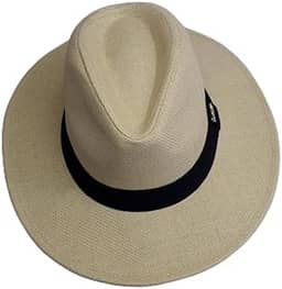 Chapéu Panamá Clássico, Palha Natural com Faixa Preta, Design Teardrop