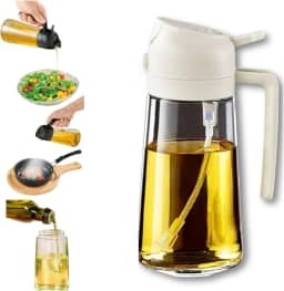 Borrifador e Dosador 2 em 1 para Azeite e Óleo 470 ml Galheteiro de Vidro Premium com Controle de Dose e Spray para Cozinha, Airfryer, Saladas e Churrasco Prático, Econômico e Sem Resíduos (Branco)