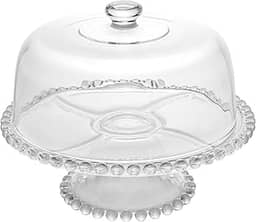 WOLFF - Prato para Bolo com Pé de Cristal e Tampa 31cm x 25cm - Linha Pearl