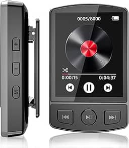 MP3 Player MP4 Player Bluetooth Música Digital Portátil Bluetooth FM Som sem Perdas HiFi Suporte TF Card de Até 128 GB Preto(Função de clipe traseiro)