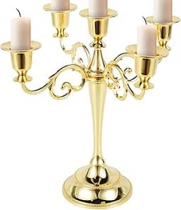 LCZNXJJY Castiçal de metal com 5 braços de 25,4 cm, suporte de vela alto à prova de ferrugem, suporte de candelabro de mesa vintage para jantar de casamento (ouro)