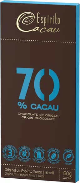 Chocolate 70% Cacau Vegano Espírito Cacau 80g