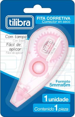 Tilibra - Corretivo em Fita 5mmx6m Rosa Claro - Blister com 1 Unidade