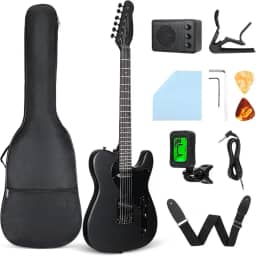 VEDO VD-TL1 Guitarra Elétrica 39 Polegadas para Iniciantes com Amplificador, Alça e Afinador - Corpo em Madeira de Álamo, Captadores Alnico e Kit Completo (Preto)