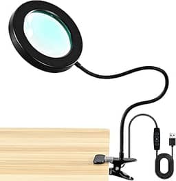 Lupa de 10 x com luz e temporizador, lâmpada de mesa de ampliação 2 em 1, 3 modos de cor, 10 brilho regulável, lupa flexível de pescoço de ganso com luz para artesanato, passatempo, costura, trabalho