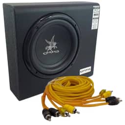 Caixa Automotiva Amplificada 350W Subwoofer 8'' Mini Slim 3 Canais Corzus + Cabo Rca 4 Vias Blindado Som Profissional 5 Metros Vipertron
