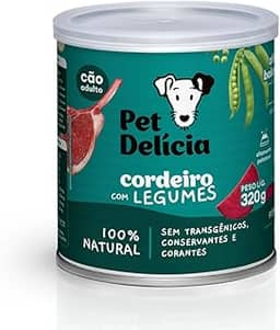 Pet Delícia Cordeiro com Legumes 320g, Alimentação Natural Super Premium para Cães Sensíveis, Peles Sensíveis