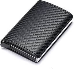 Carteira masculina com bloqueio de RFID, carteira de couro sintético de fibra de carbono com 8 compartimentos para cartão de crédito, linha moderna, fina, duas dobras para dinheiro