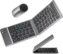 Teclado Dobrável Portátil Bluetooth E Mouse Sem Fio Wireless (Cinza)