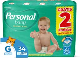 Fralda Infantil Personal Baby Protect e Sec G Mega 9x34pads Leve 34 pague 32 Unidades