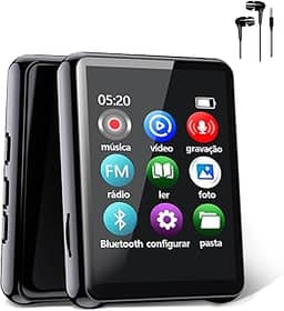MP3 MP4 Player Music Player Bluetooth 5.0 Música Digital Portátil MP3 Player Bluetooth com Alto-falante Rádio FM Som sem Perdas HiFi Suporte TF Card de Até 128 GB Preto-FBA