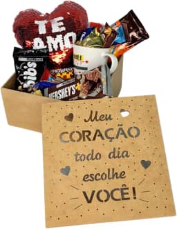 Cesta Presente Chocolates e Mimos Aniversário Datas Especiais, Presente Dia dos NamoradosCaixa em MDF