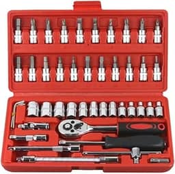 Jogo de Soquete Kit com 46 peças Ferramentas Chave Catraca Conjunto de Soquetes Métricos Sextavadas Chave Allen Torx e Barra de Extensão Reparos Automotivos e Domésticos Maleta Compacta Premium