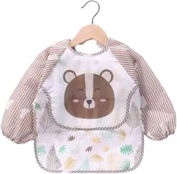 Babador Manga Longa Impermeável Avental Con Cata Migalhas - Blw - Urso Marrom