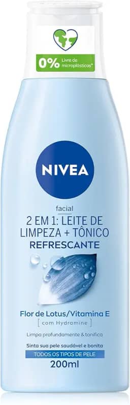 NIVEA Loção 2 em 1 200ml - Leite de Limpeza e Tônico - Remove as impurezas, inclusive resíduos de maquiagem e poluição, tonifica profundamente e deixa a pele mais saudável - Cuidado facial