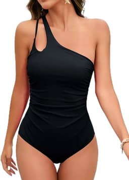 Maiô de uma peça para mulheres, um ombro, roupa de banho com controle de barriga, abertura