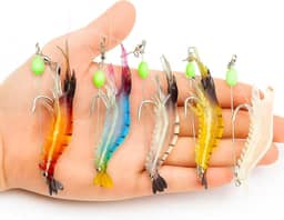 Kit 5 Iscas Camarão Artificial Silicone Com Anzol Luminosa 8cm 5g Para Pesca Robalo Tucunaré Traíra Corvina