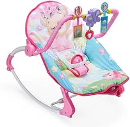 Replay Kids Cadeira de Descanso para Bebê Musical Spring, Função Balanço com 2 Níveis de Reclinação, Vibratória, Cinto de 3 Pontos, Brinquedos Interativos livre de BPA (até 18kgs), Rosa.