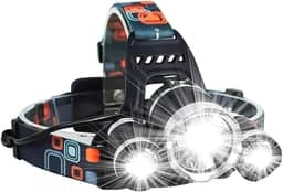 Lanterna de Cabeça LED Recarregável USB – Luz Potente Tripla com 4 Modos de Iluminação Ajustável, Ideal para Corrida, Ciclismo, Acampamento, Trilha e Pesca - Premium