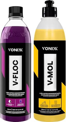 Vonixx Kit Shampoo Automotivo V-FLOC 500 ml & V-MOL 500 ml para Remoção de Sujeira Pesada e Biodegradável