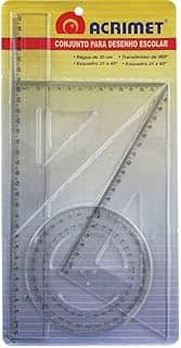 Conjunto para Desenho, Acrimet, 562.0, Régua de 30cm + Transferidor 360° + Esquadro Isósceles 45° de 21cm + Esquadro Escaleno 60° de 21cm, Multicor
