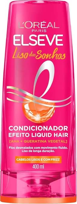 L'Oréal Paris Elseve Liso dos Sonhos Condicionador, com Efeito Liquid Hair, Enriquecido com AHA e Queratina Vegetal para Alinhamento Capilar e Brilho Intenso, 400ml